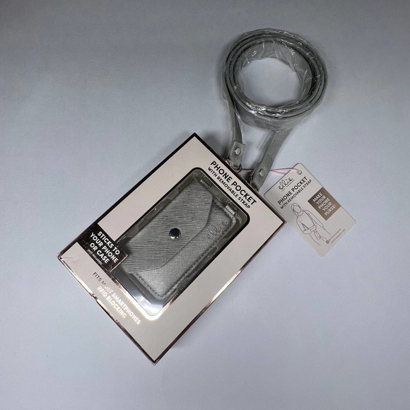 Nordstrom Silver Metallic Phone Pocket Crossbody Wallet Case RFID - Picture 3 of 10